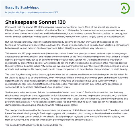 Shakespeare Sonnet 130 Essay Example