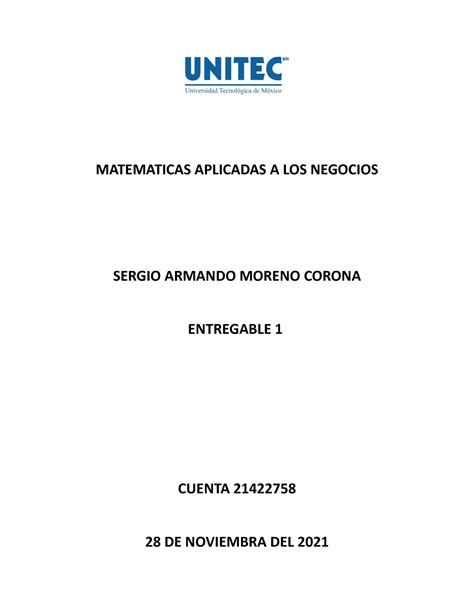 Entregable 1 Matemáticas Aplicadas a los negocios MATEMATICAS