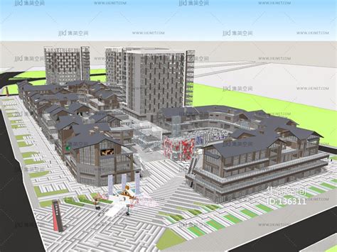 新中式商业街模型su草图模型下载 【集简空间】「每日更新」