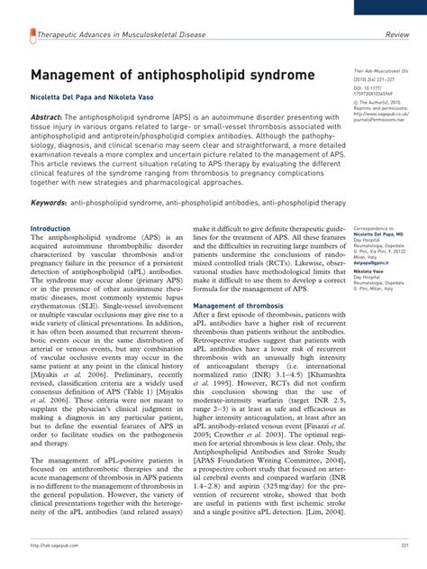 Pdf Management Of Antiphospholipid Syndrome