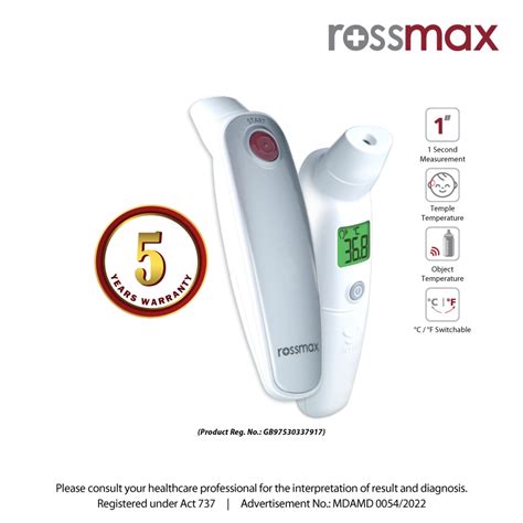 ROSSMAX NON CONTACT TEMPLE THERMOMETER MODEL HA500 HOME USE