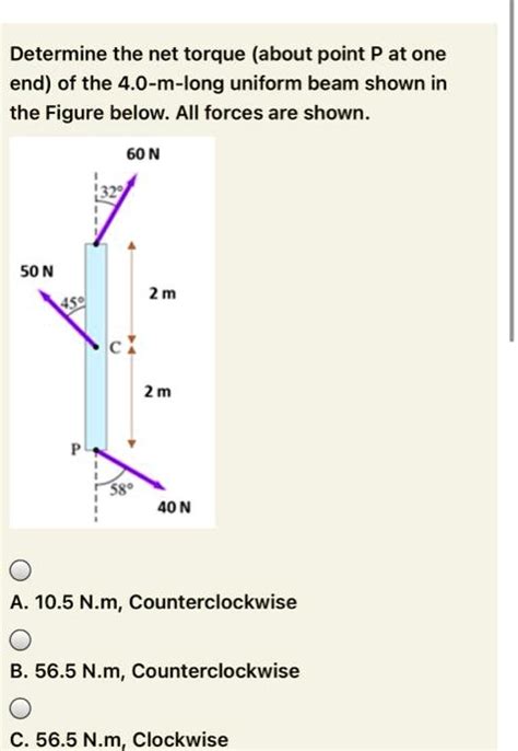 SOLVED Determine The Net Torque About Point P At One End Of The 4 0