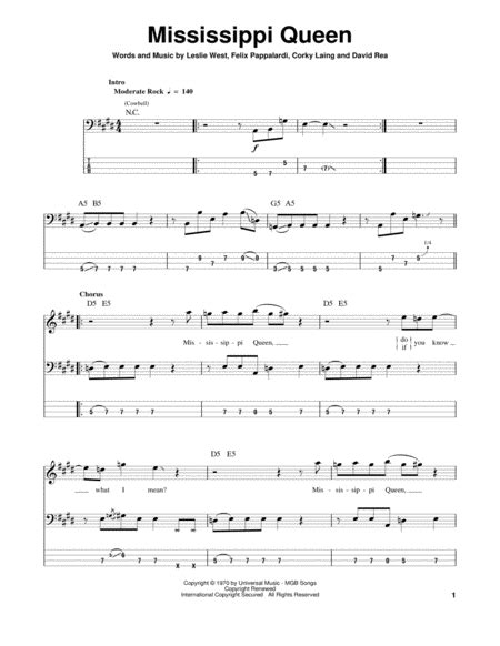 Mississippi Queen By Mountain Guitar Tablature Digital Sheet Music