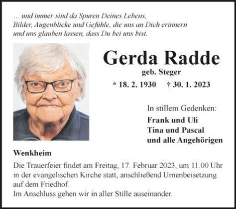 Traueranzeigen Von Gerda Radde Trauerportal Ihrer Tageszeitung