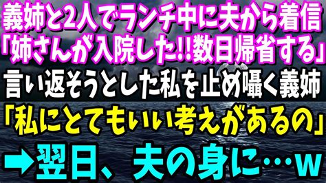 【スカッと】義姉と2人でランチ中、夫から着信「姉さんが入院した！数日帰省する」言い返そうとした私を止め囁く義姉「私にいい考えがあるわ」私