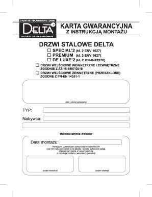 Fillable Online Drzwi Warszawa Karta Gwarancyjna Delta SPECIAL PREMIUM