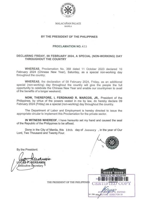 2024 Holidays Philippines Proclamation Pdf Jaimie Aridatha