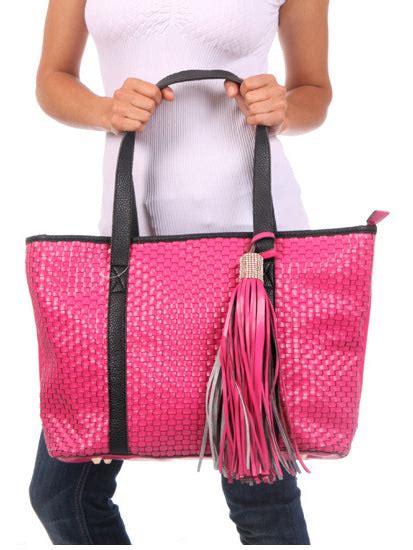 Pink Large Woven Tote Bag