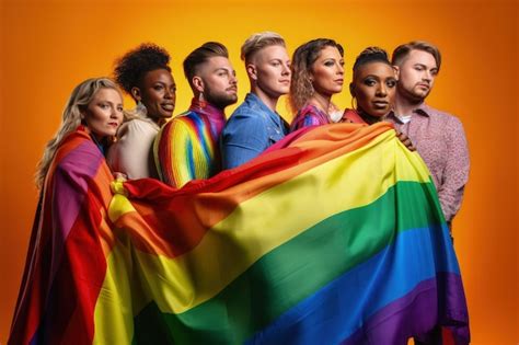 Un Grupo De Personas Sosteniendo Una Bandera Del Arco Iris Foto Premium