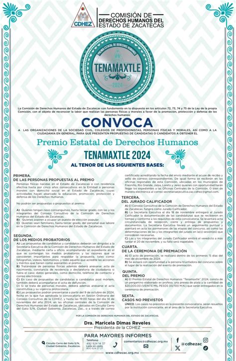 Convoca CDHEZ A Premio Estatal De Derechos Humanos Tenamaxtle 2024