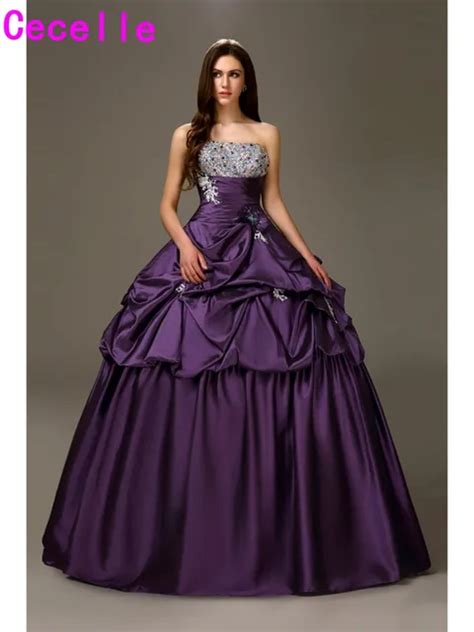 2017 Classic Long Purple Princess Quinceanera Dresses Sweetheart Beaded Crystals Satin