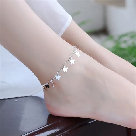 Tjp Fashion Lady Butterfly Accessories 925 Silver Anklets For Women