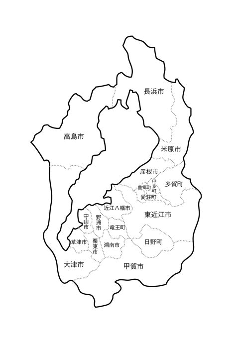 滋賀県の白地図イラスト無料素材集 県庁所在地・市町村名あり