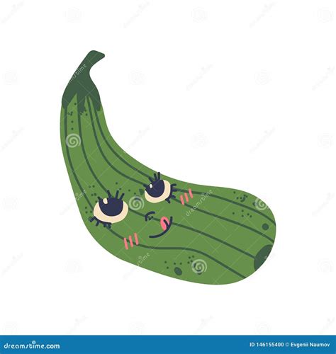 Cute Zucchini With Smiling Face Adorable Funny Vegetable Cartoon