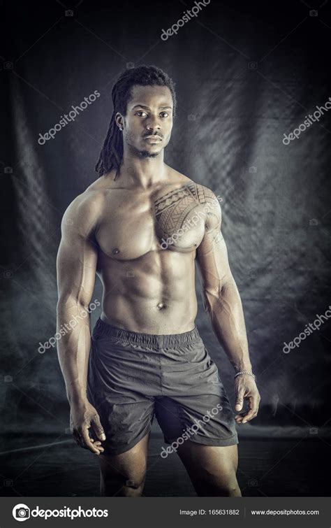 African American Bodybuilder Man Naked Muscular Torso Stock Photo By