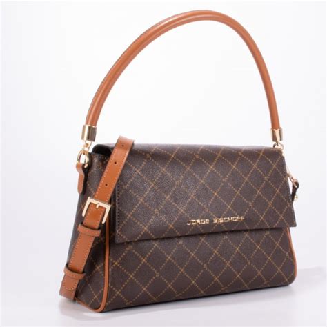 Bolsa Satchel Monograma JB Marrom Caramelo Amêndoa Jorge Bischoff