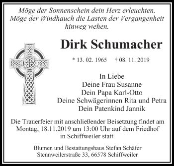 Traueranzeigen Von Dirk Schumacher Saarbruecker Zeitung Trauer De