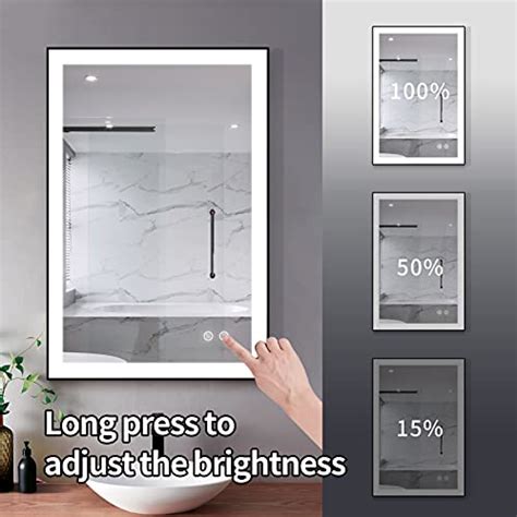 Fralimk Super Bright Led Bathroom Mirror With Lights 24 X 36 Inch Black Metal Frame Mirror Wall