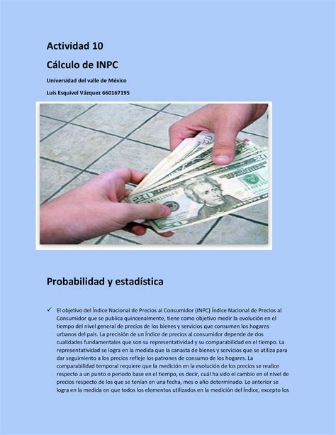 Actividad Probabilidad Y Estadistica Actividad C Lculo De Inpc