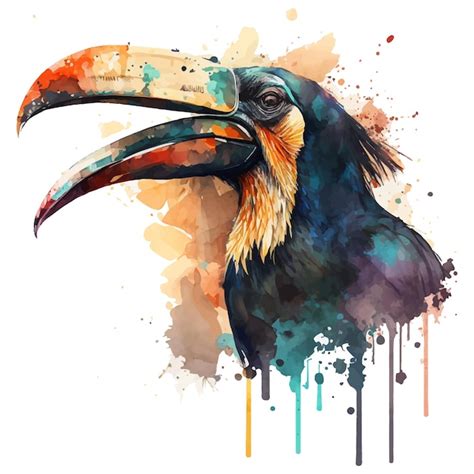 Toucan Museau Illustration Aquarelle Splash Coloré Vecteur Premium