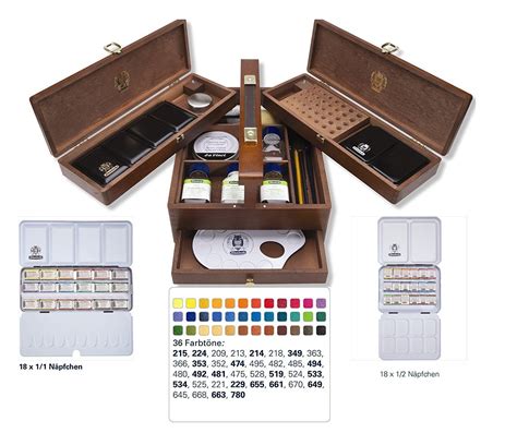 Schmincke Horadam Artists Watercolour Whole Half Pan Wooden Box Set