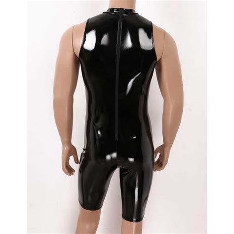 Body Sexy Homme Cuir Verni Maillots De Corps Sans Manches Sous V Tement