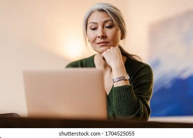 Image Concentrated Mature Beautiful Grey Haired Woman Stock Photo Shutterstock