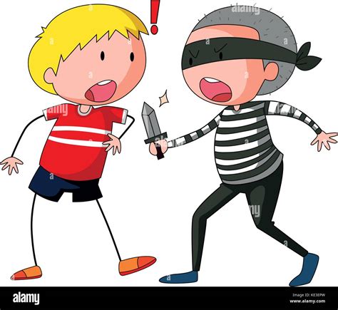 Robbber Is Threatening A Boy Illustration Stock Vector Image Art Alamy