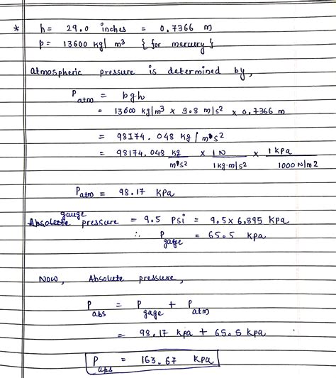 Solved 1 The Barometer Reads 290 Inches Of Mercury What Is The