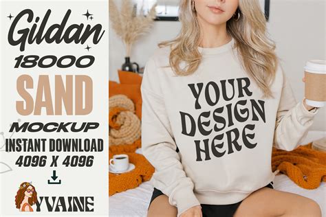 Gildan Sand Sweatshirt Mockup Graphic By Yvaine Creative Fabrica