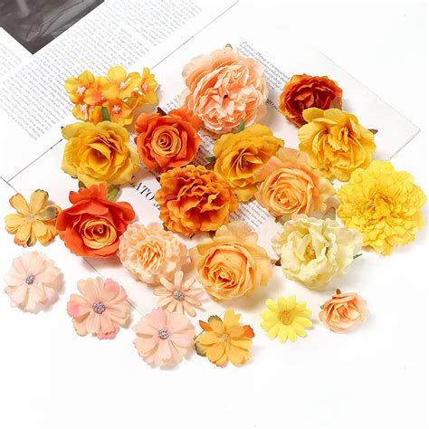 T Tes De Fleurs Artificielles Roses De La S Rie Orange Fausses Fleurs