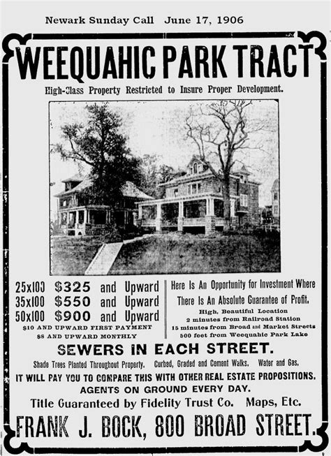 Advertisements Weequahic Park Tract Newark Streets