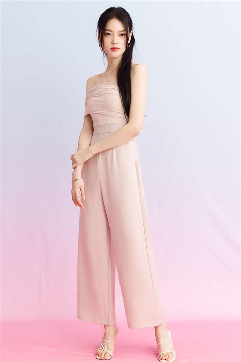 DEFECT Madeline Mesh One Shoulder Jumpsuit in Nude Blush in XS The Style Soirée