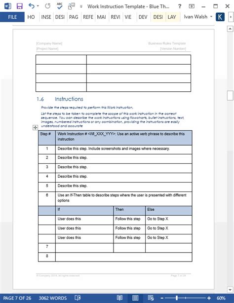 Free Work Instruction Template Free Printable Templates