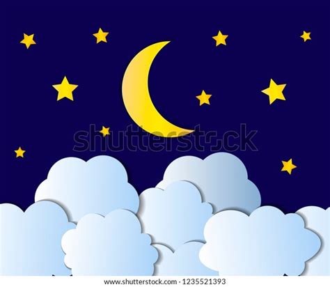 Vector Night Sky Cartoon Illustration Paper Stock Vector Royalty Free