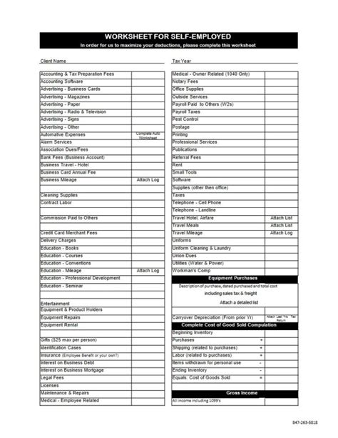 Printable Truck Driver Expense Owner Operator Tax Deductions Worksheet