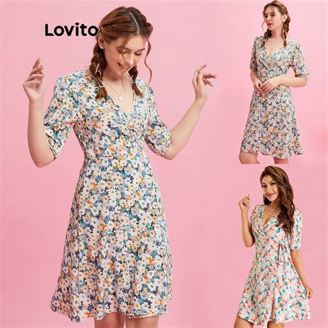 Lovito Vestido Casual Com Mangas Bufantes Florais E Decote Quadrado