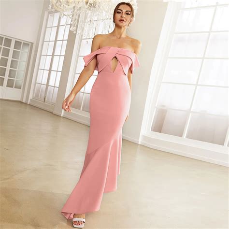 Sexy Off Shoulder Slash Neck Bodycon Dress Prom Evening Party Dress