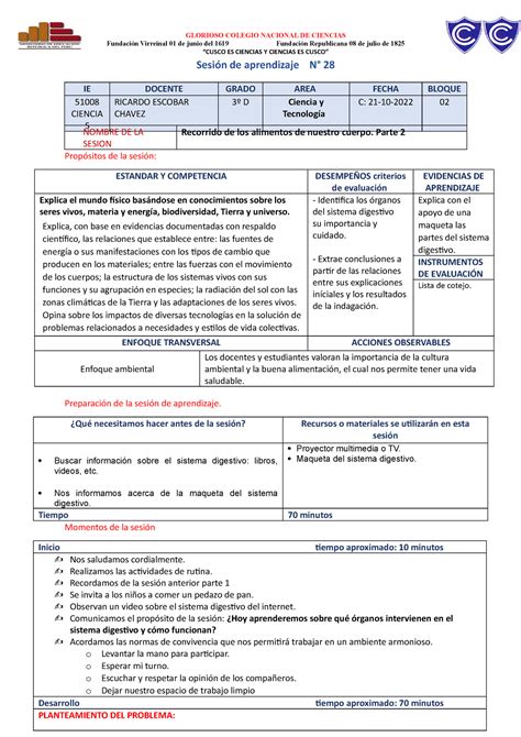 Sesi N Cyt Recorrido De Los Alimentos En Nuestro Cuerpo Parte