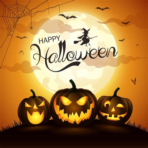 Premium Vector Halloween Night Background With Pumpkin Vector