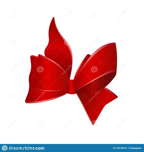 Vector Shiny Red Satin Gift Bow Close Up Isolated On White Background