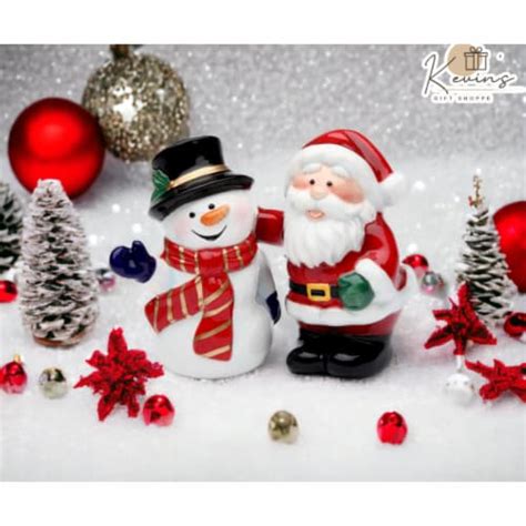 Ceramic Christmas Decor Santa Claus With Snowman Salt Pepper Shakers