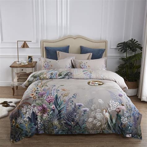 100% Egyptian Cotton Bedding Set Queen King Size Birds And Flowers Leaf ...