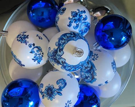 Christmas Ornaments Blue White Christmas Etsy