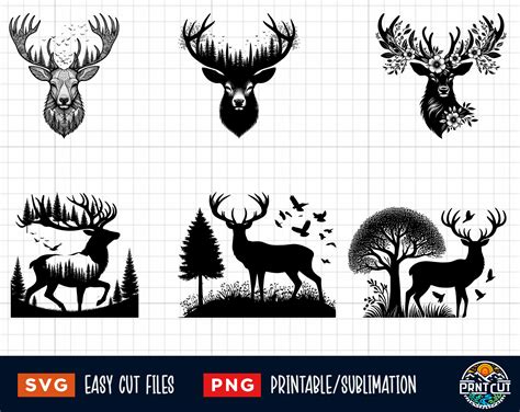 30 Deer In The Forest Svg Png Deer Forest Svg Deer Svg Deer Head Svg