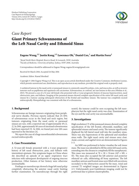 Pdf Giant Primary Schwannoma Of The Left Nasal Cavity And Ethmoid Sinus