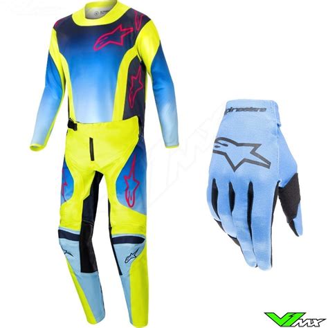 Alpinestars Racer Hoen 2024 Youth Motocross Gear Combo Fluo Yellow