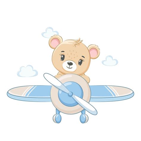 Premium Vector A Cute Teddy Bear Is Flying On A Plane Vector