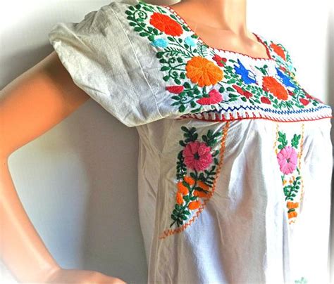 Womens Embroidered Mexican Peasant Flowers Dress Cinco De Mayo