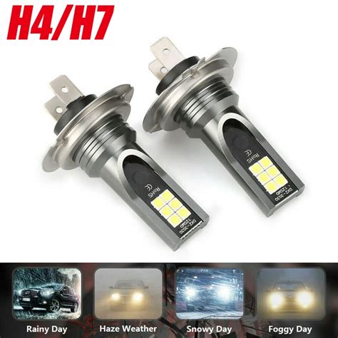 Pcs H H Led Headlight Bulb Car Fog Light High Low Beam W Lm